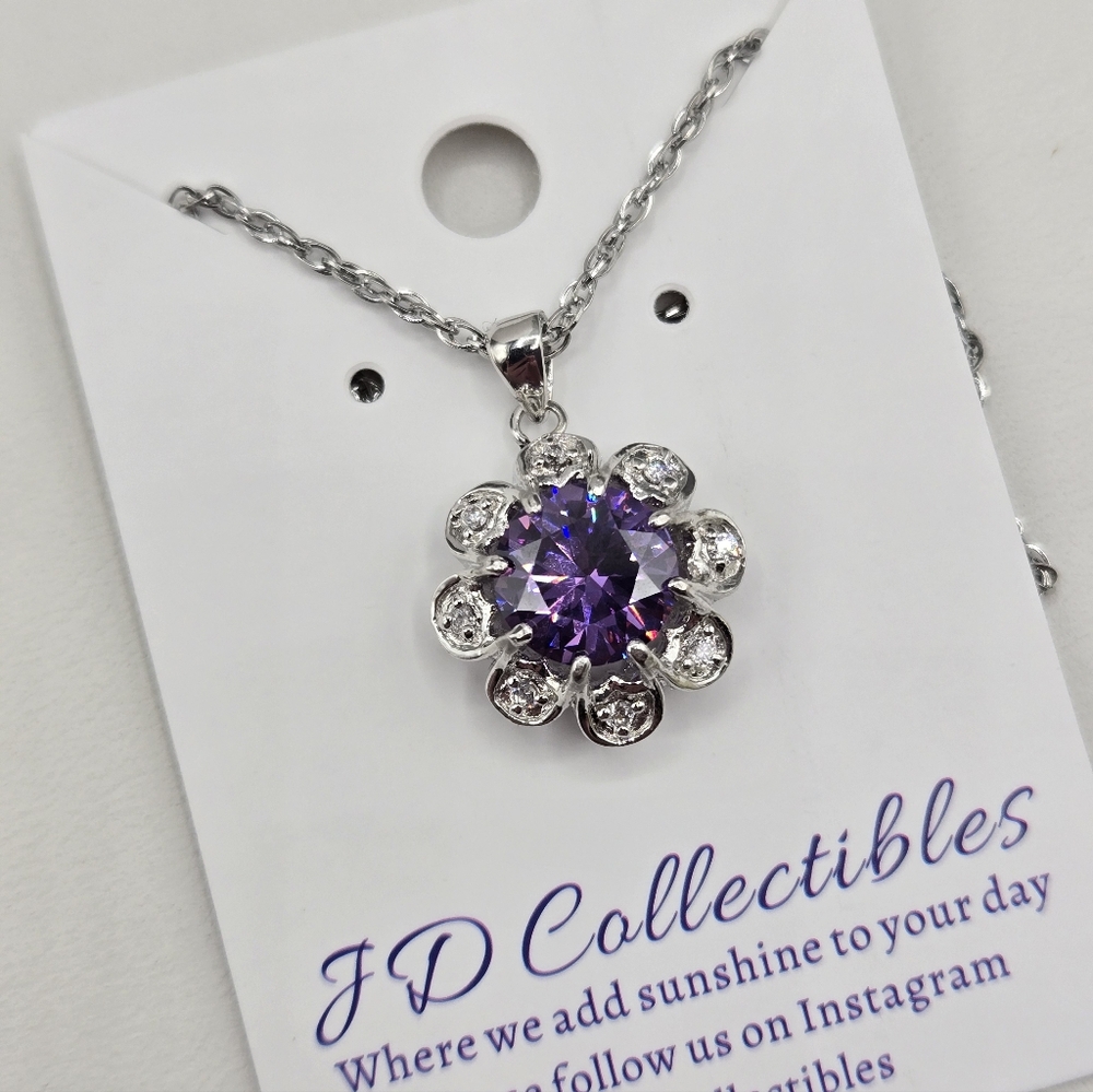 Swarovski Crystal Elements Silver Necklace Amethyst Purple 18 - 20 inch Prom